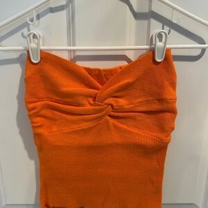 Orange Twist-Front Knit Top
